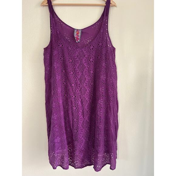 Johnny Was Eyelet Mini Dress Purple SZXXL Boho Floral Romantic Festival - Picture 4 of 9